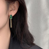 Classic Geometric Rectangle Green Crystal Stainless Steel Set